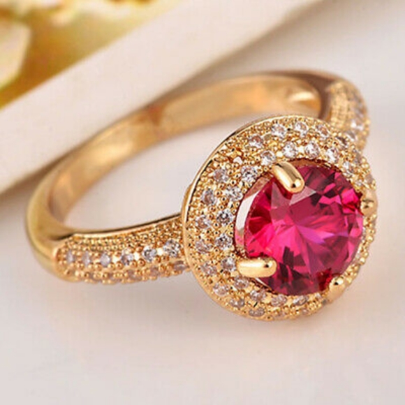 14kt Gold Ruby Sapphire HALO Ring - Picture 2 of 5